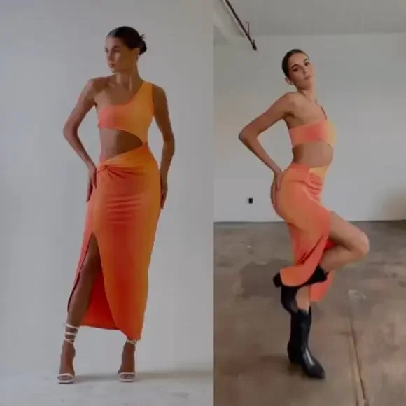 OW CollectionNWT Isabel Dress in Gradient Print Orange Cut Out Midi XS